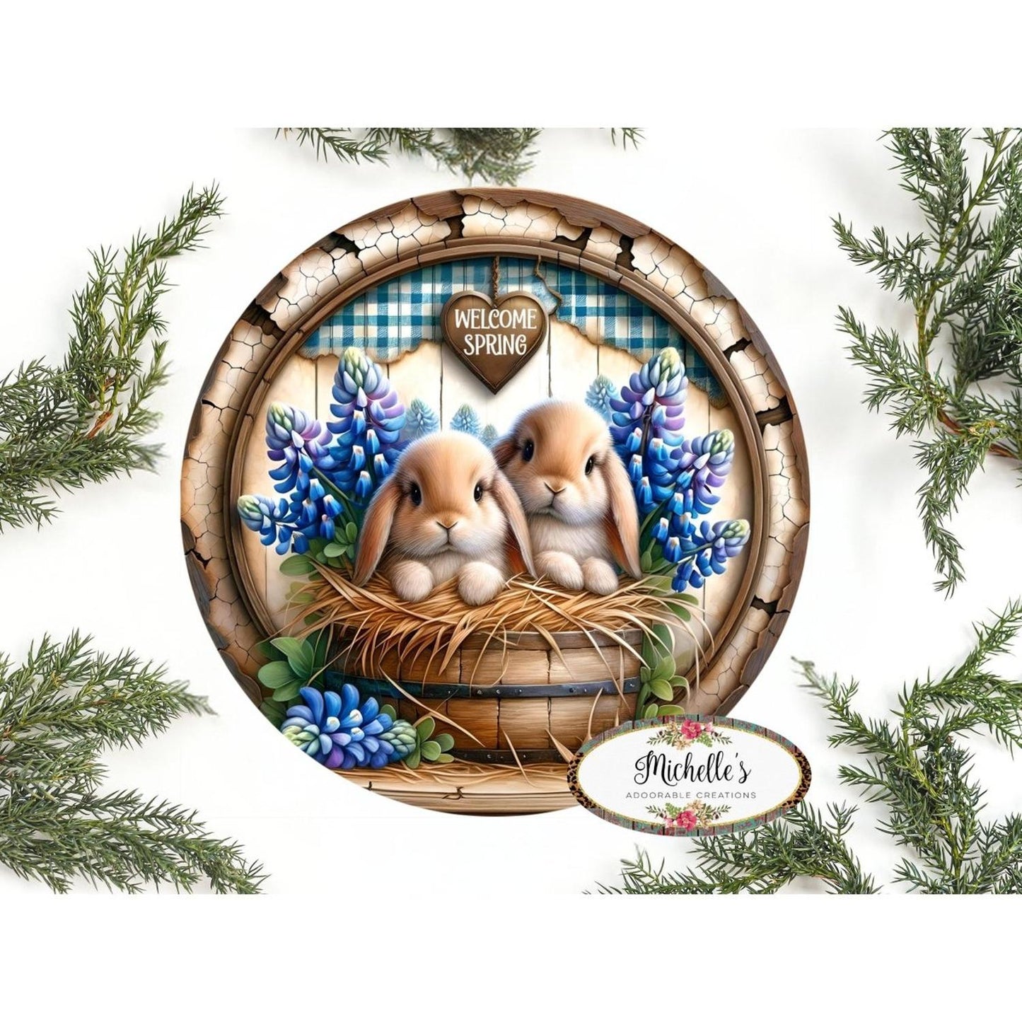 Welcome Spring Bluebonnet Bunny Sign