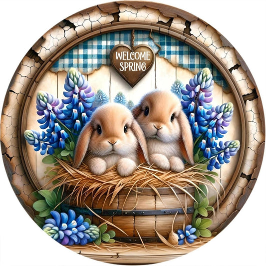Welcome Spring Bluebonnet Bunny Sign