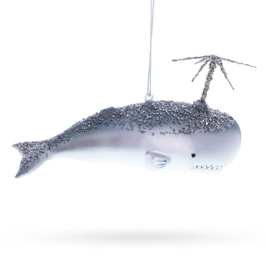Whale Spouting Water Glass Christmas Ornament