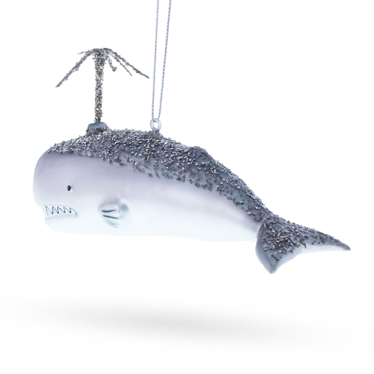 Whale Spouting Water Glass Christmas Ornament