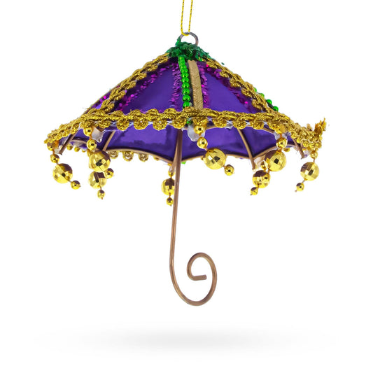 a purple and gold umbrella ornament