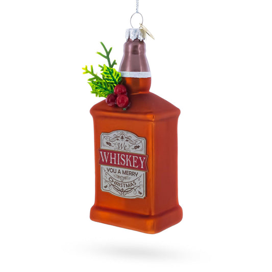 Whiskey Bottle with Holiday Accent Glass Christmas Ornament