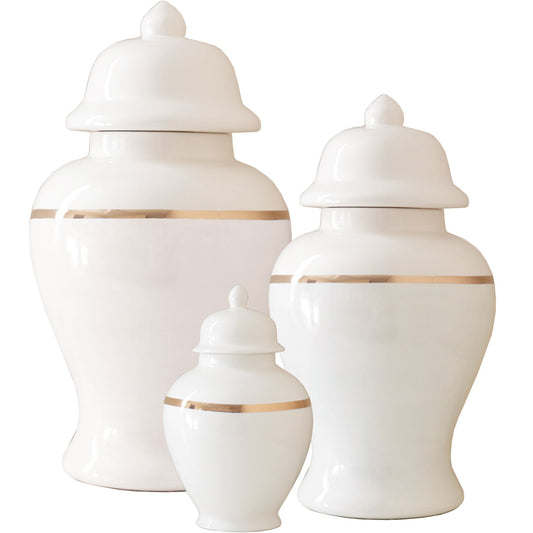 White Color Block Ginger Jar with Gold Accent