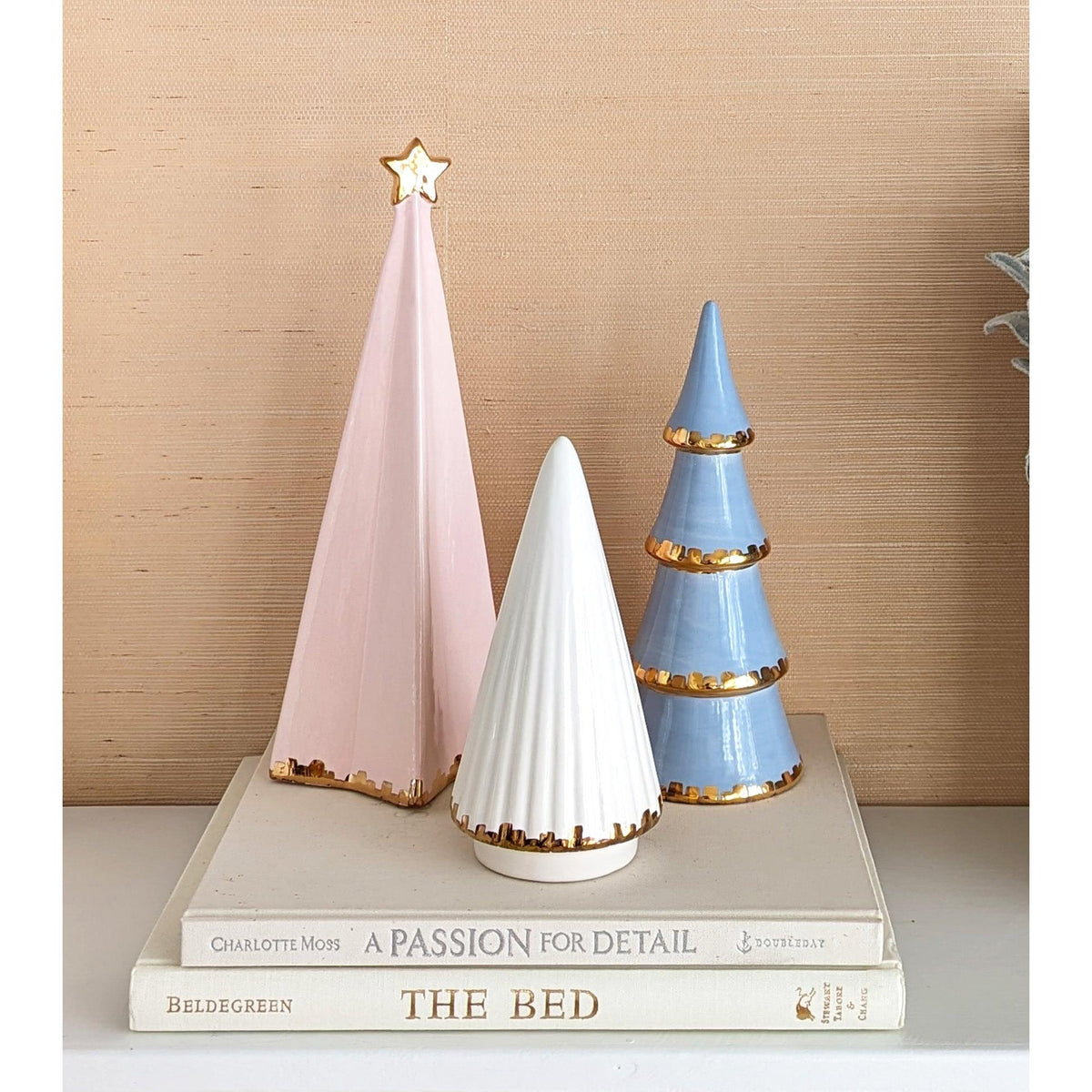 White Fluted Christmas Trees with 22K Gold Brushstroke Accent