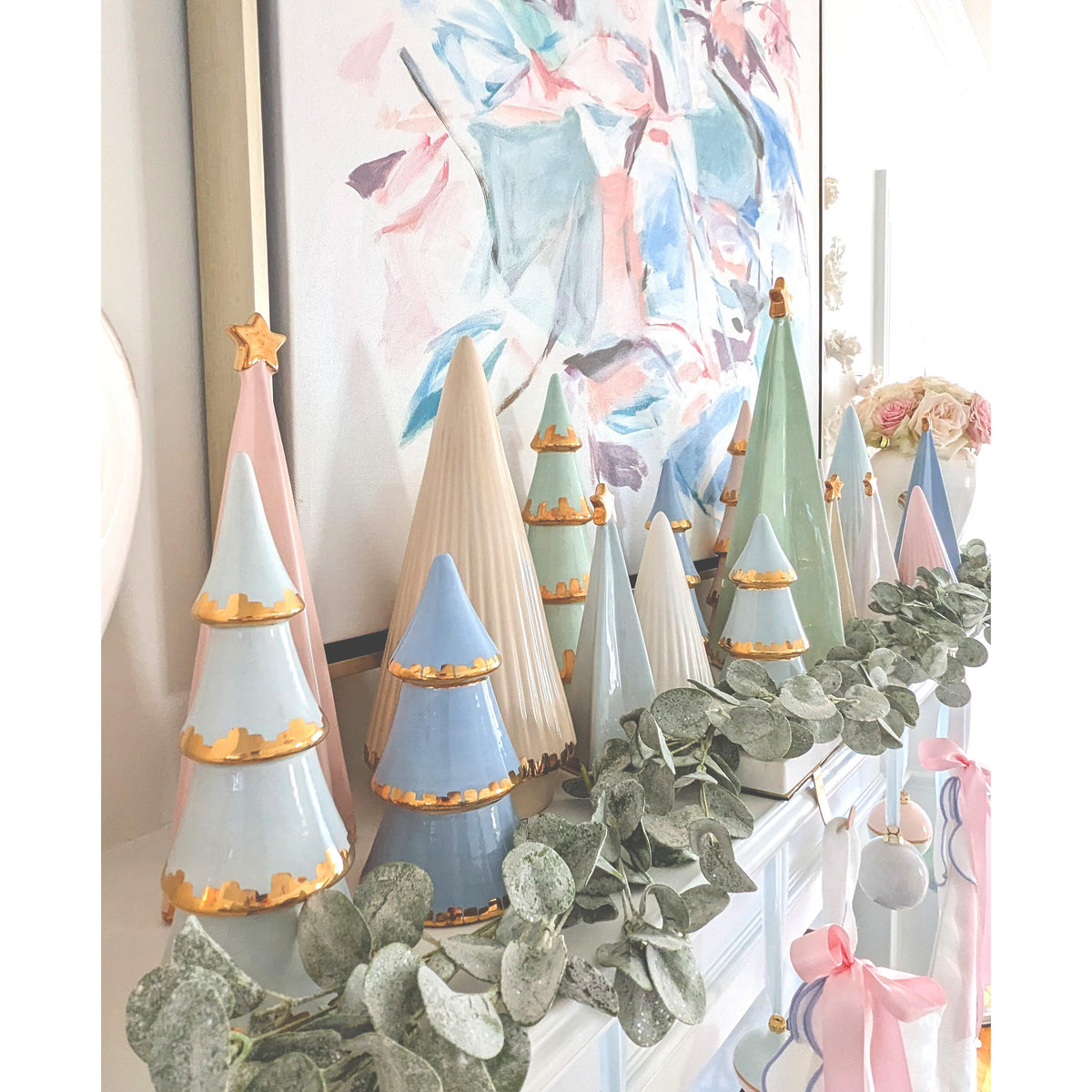 White Fluted Christmas Trees with 22K Gold Brushstroke Accent