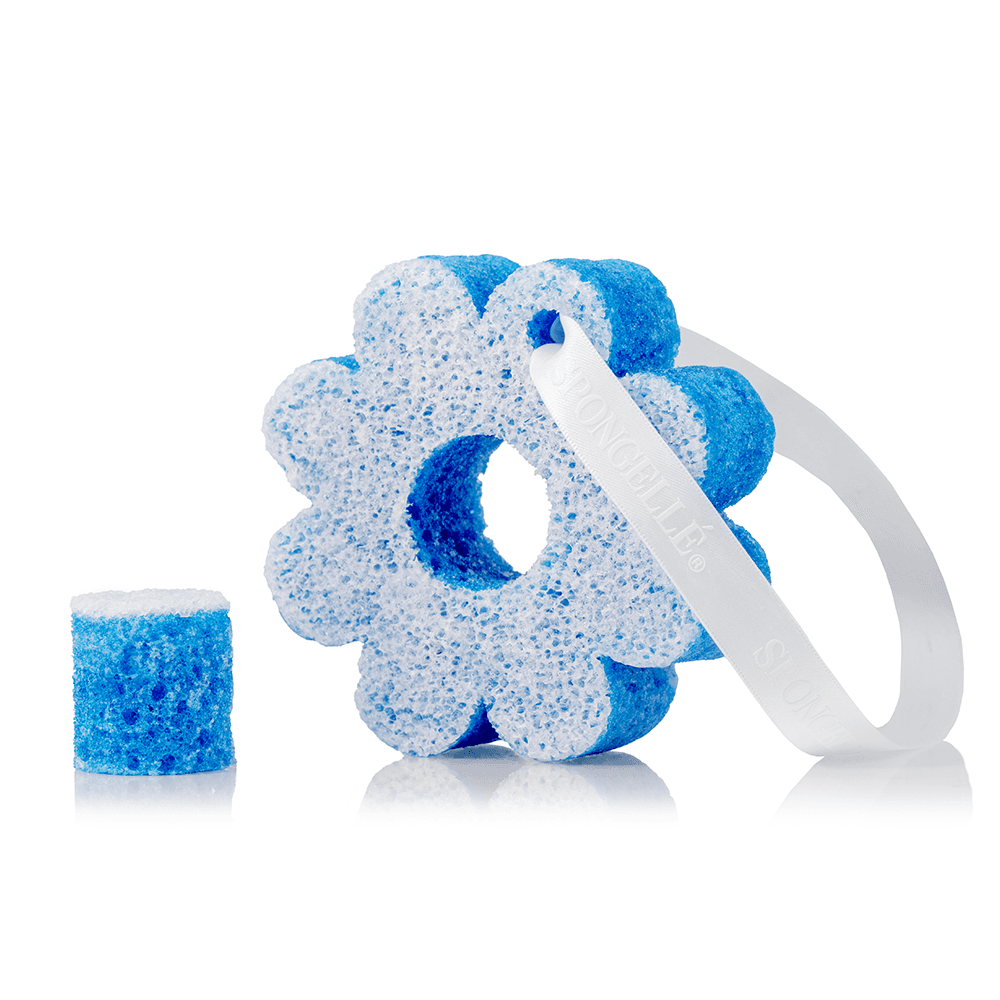 a blue and white sponge