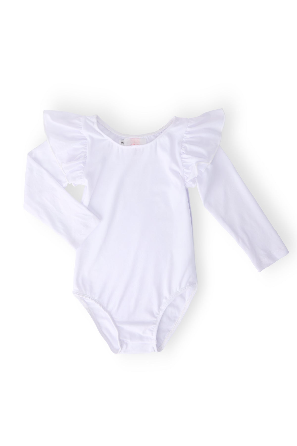 a white baby bodysuit with ruffles