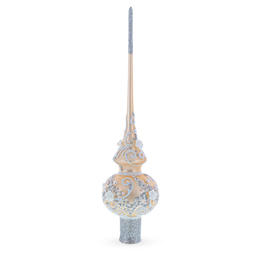 White Swirls on Champagne Glass Christmas Tree Topper 11 Inches