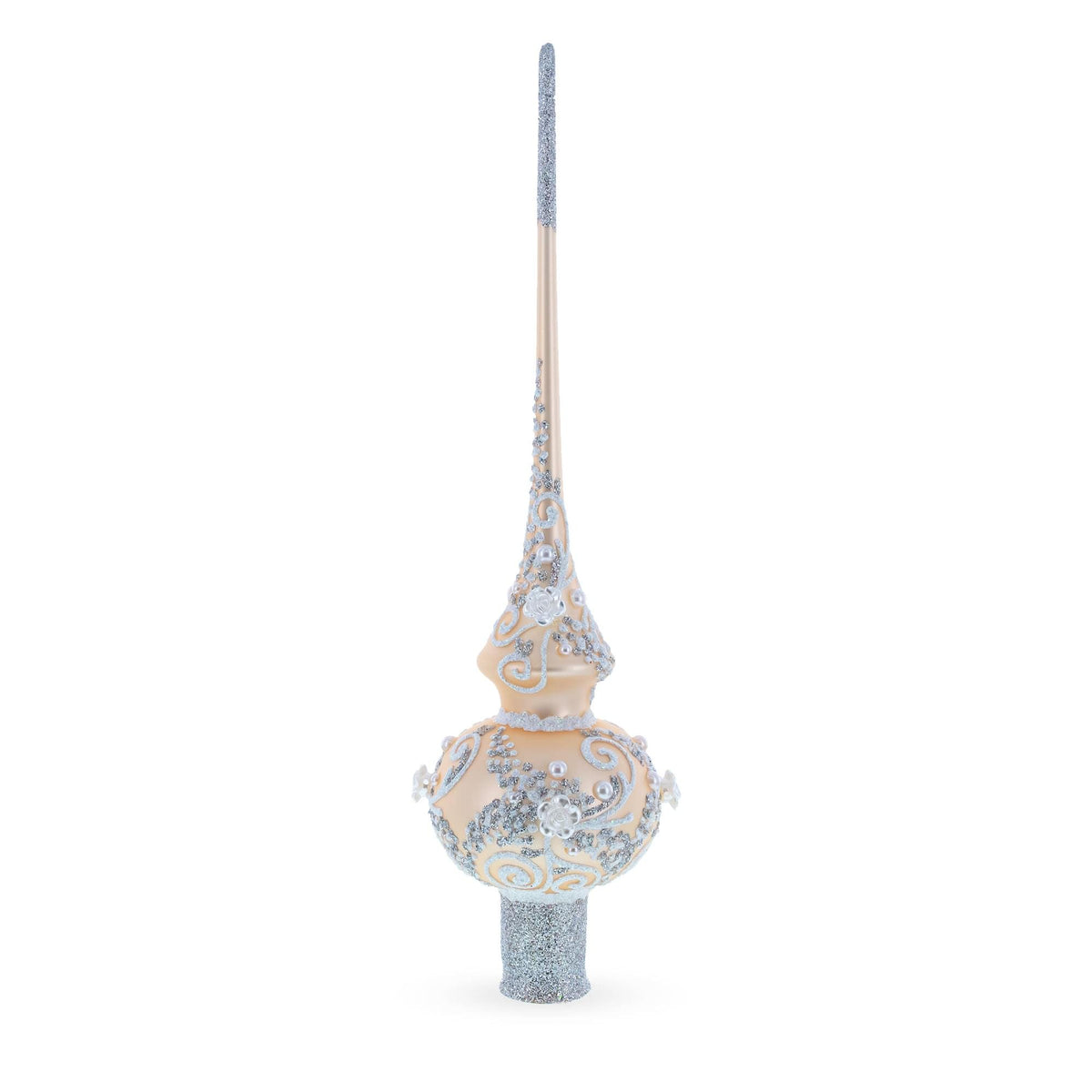 a white and silver christmas ornament