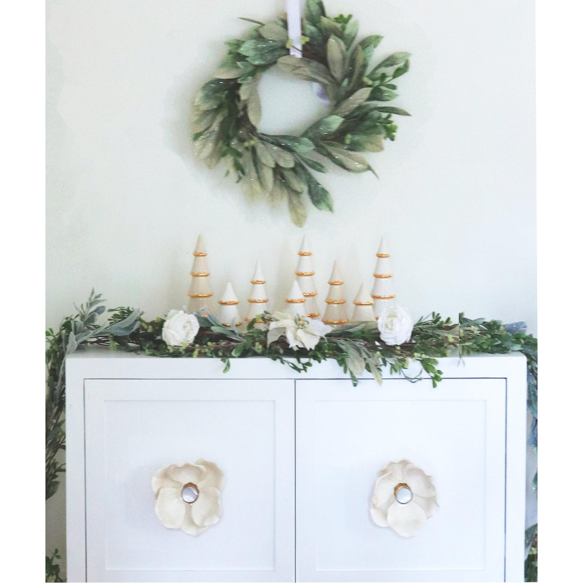 White Tiered Christmas Trees with 22K Gold Brushstroke Accent