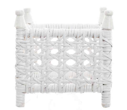 a white basket with a white background