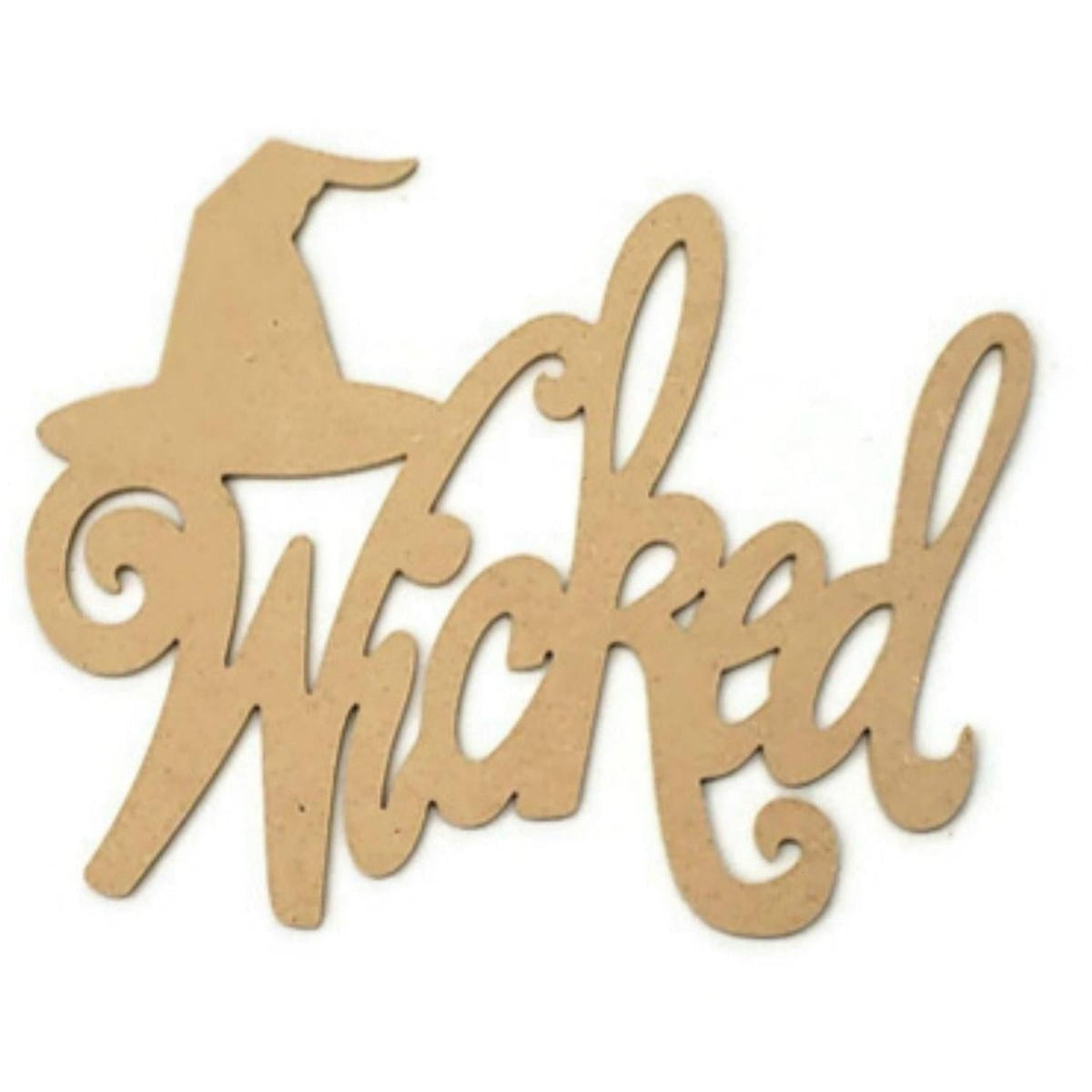 Wicked Script Wood Cutout with Witch Hat - Unfinished Wood