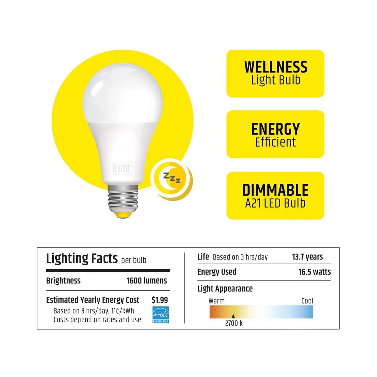 Wind Down A21 100 Watt Dimmable 2700K LED Light Bulb by Brilli (6-Pack)