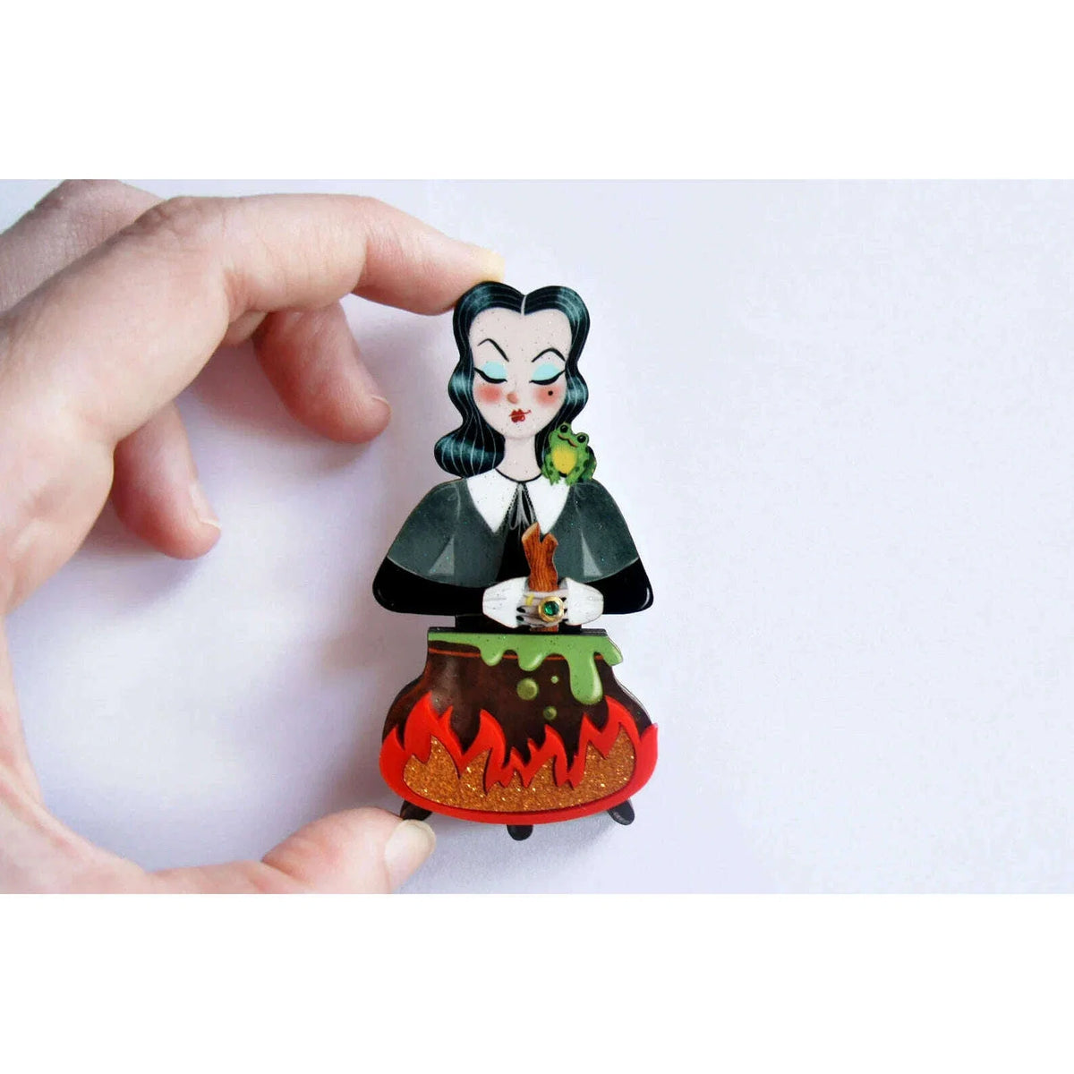 Witch with Cauldron Halloween Brooch by Laliblue