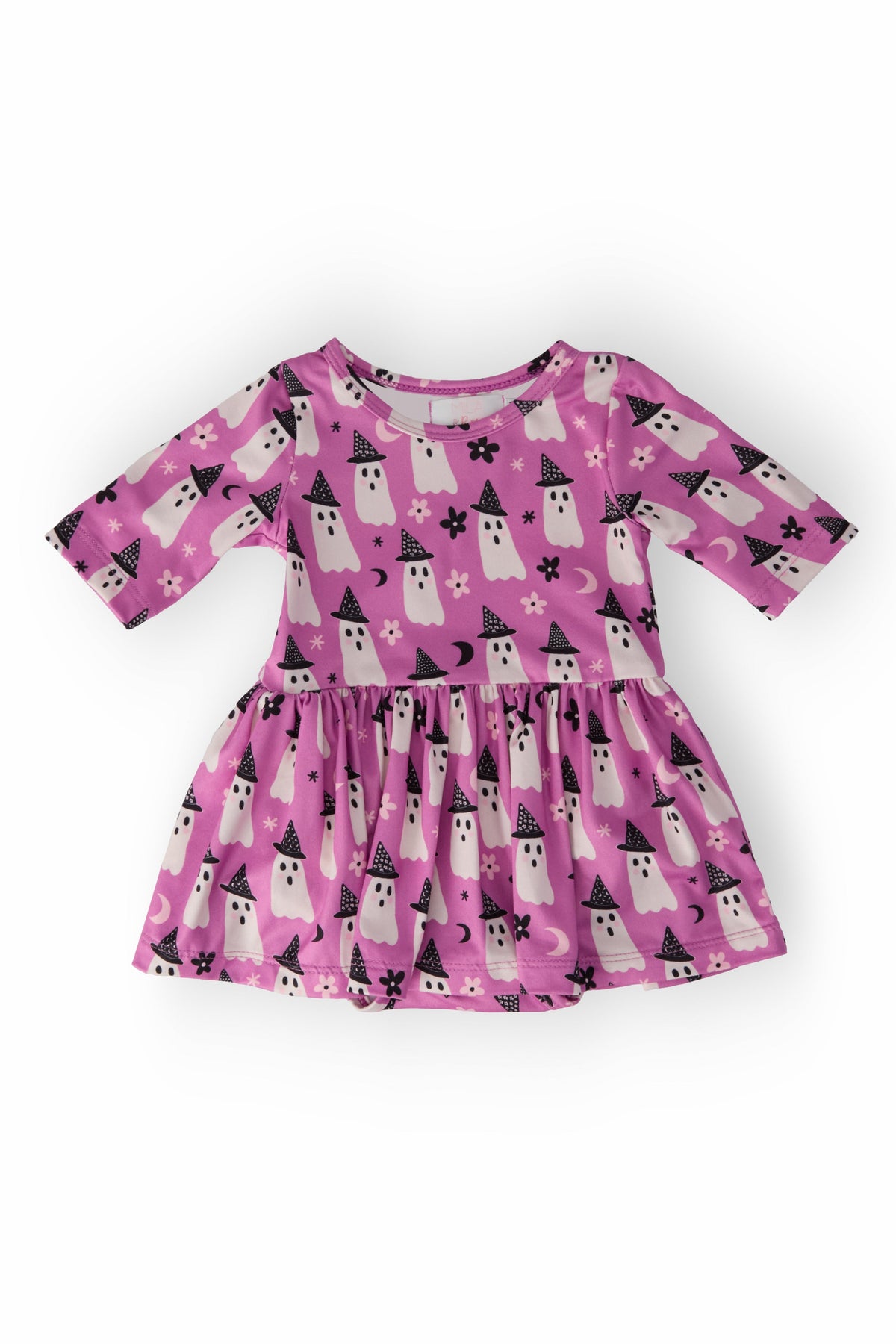 a pink dress with white ghosts on it