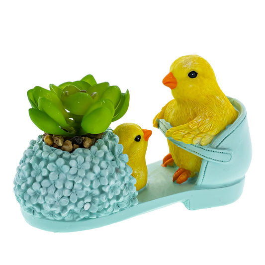 Wooden-Style Easter Chick Planter - 3.4" Shoe Succulent Pot Decor