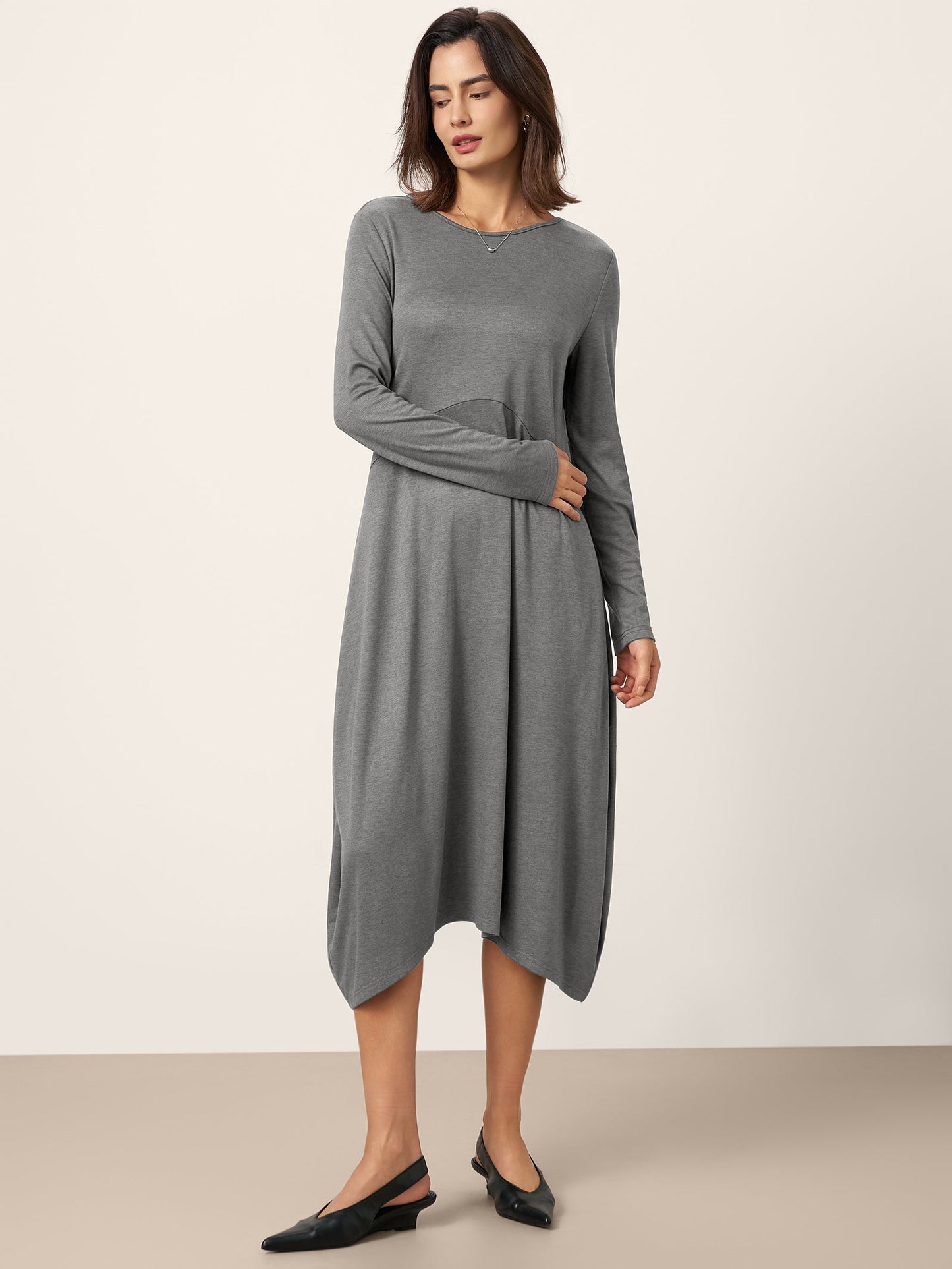 Wool Cocoon Curved Waist Midi Dress FARRAH