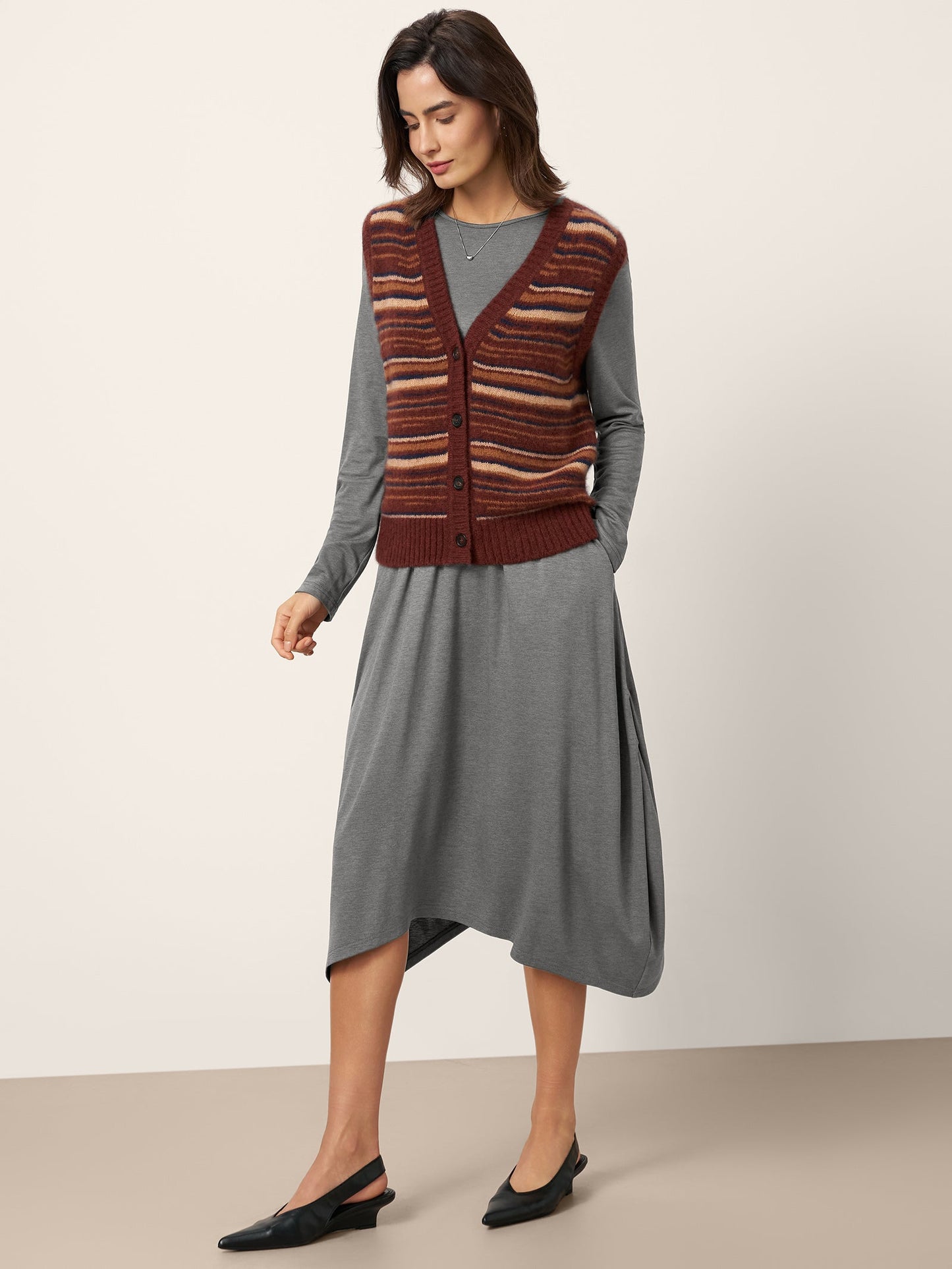 Wool Cocoon Curved Waist Midi Dress FARRAH