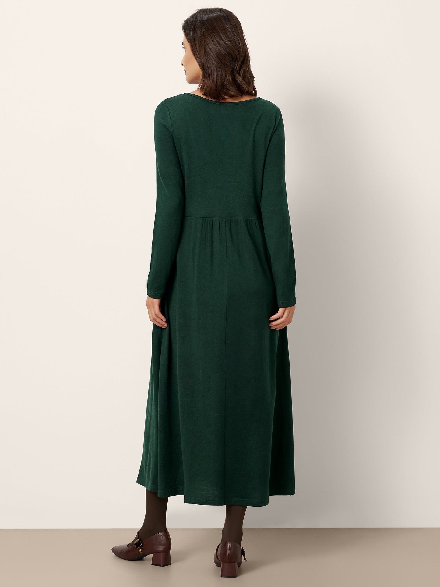 Wool Layered Neck Pleated Midi Dress BILLIE
