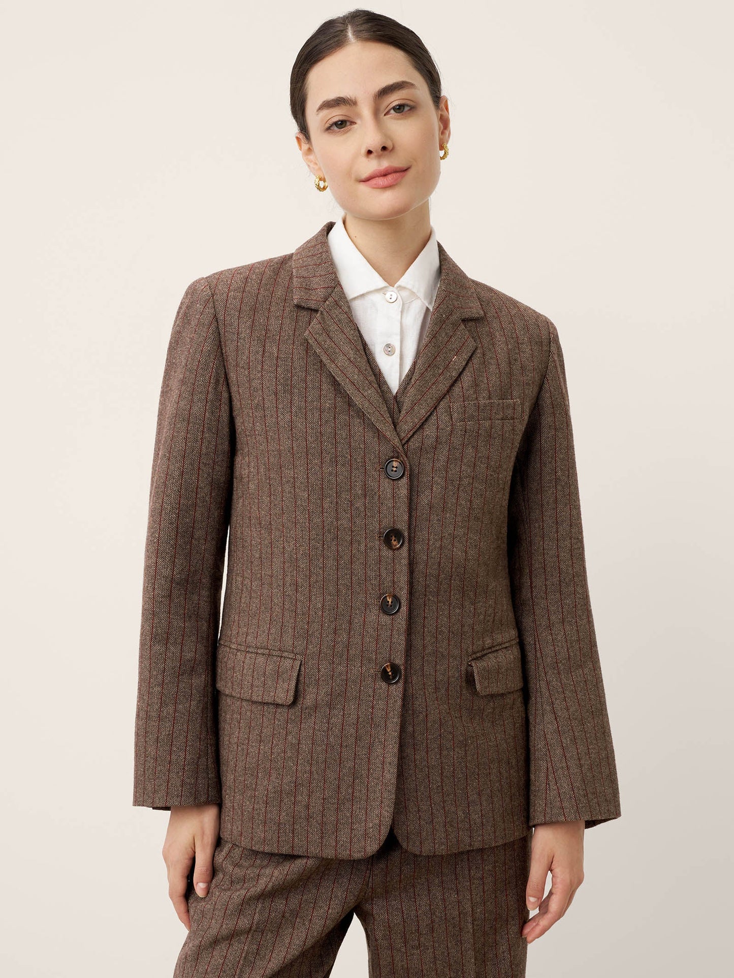 Wool Striped Notched Lapel Suit Blazer DAPHNE