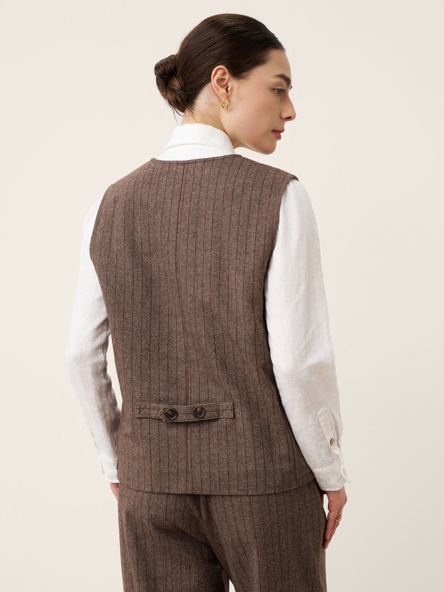 Wool Striped V-Neck Button-Detail Vest ELUNED