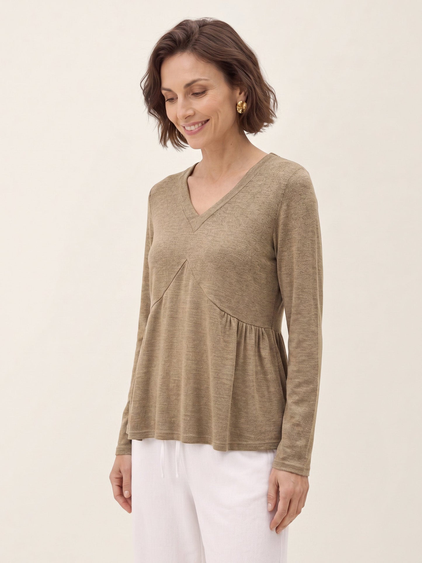 Wool Diagonal Seam Peplum Knit Top ROSINA