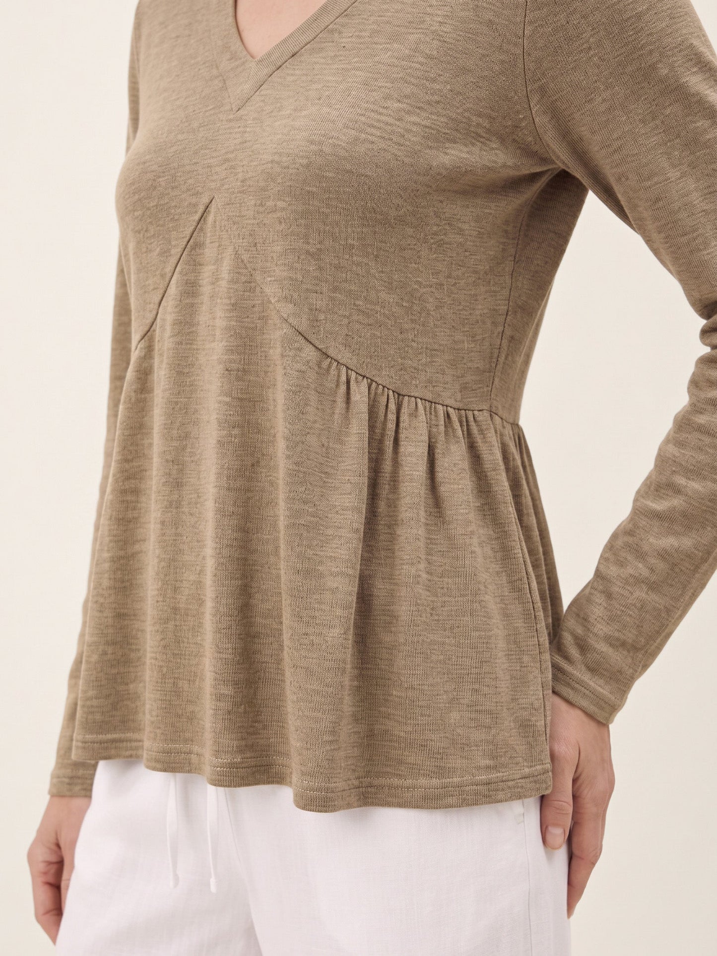 Wool Diagonal Seam Peplum Knit Top ROSINA