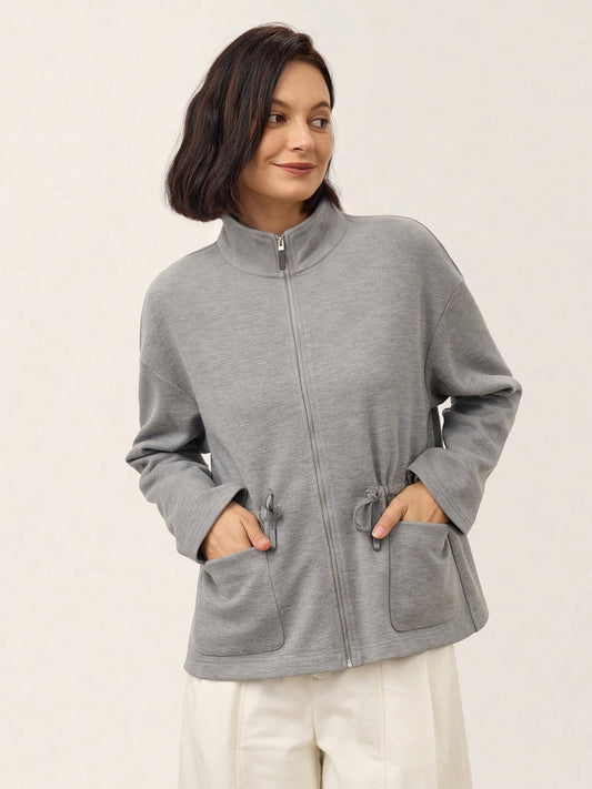 Wool Drawstring Waist Collared Jacket SOLARA