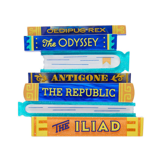 a stack of books with text on them