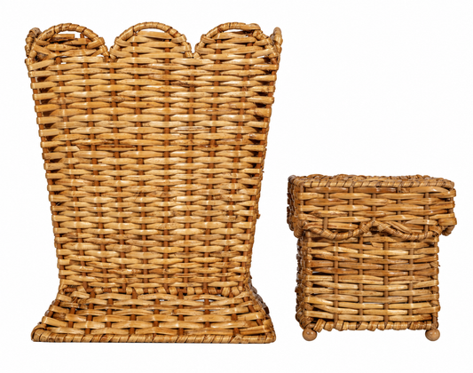 Square Scalloped Wicker Wastepaper Basket & Tissue Holder (2 Options)