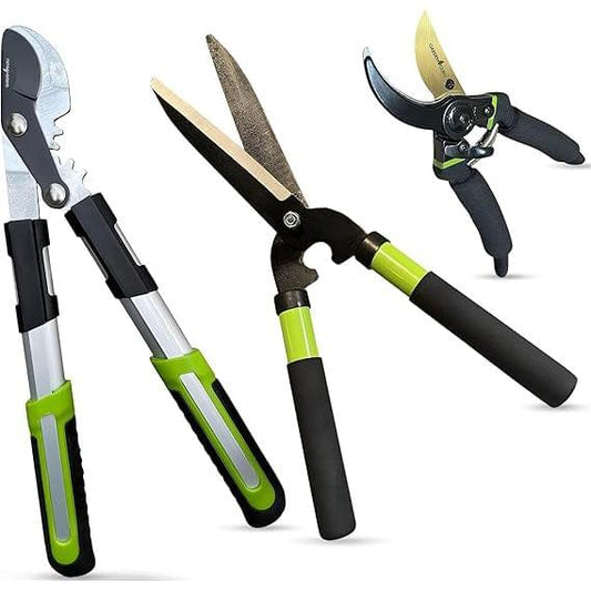 Yard Pruning & Trimming Set - Includes Hedge Shears, Garden Loppers, Pruners