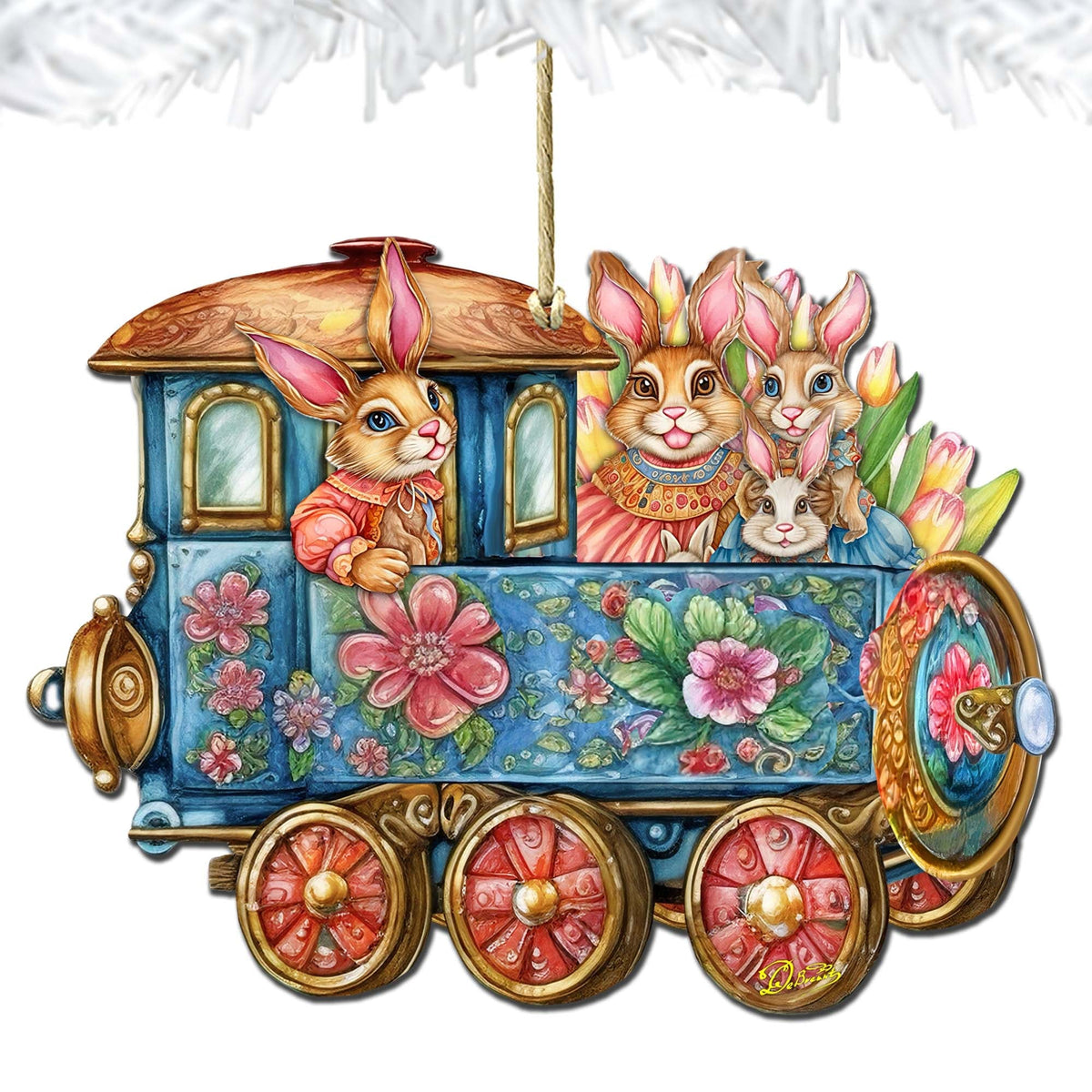 Easter Bunny Train Wooden Ornaments by G. DeBrekht Easter Spring Decor - 8652781
