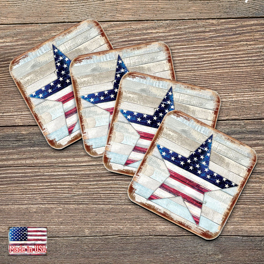 American Star Wooden Cork Coasters Gift Set of 4 by Nature Wonders - American Patriotic Decor - 8198917C-S4