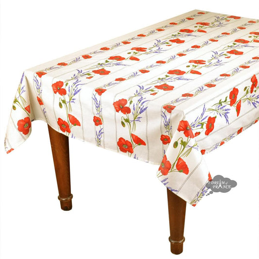 French Provencal tablecloth - Acrylic coated cotton, Spill-proof - 58" square - Poppies ivory | Tissus Toselli