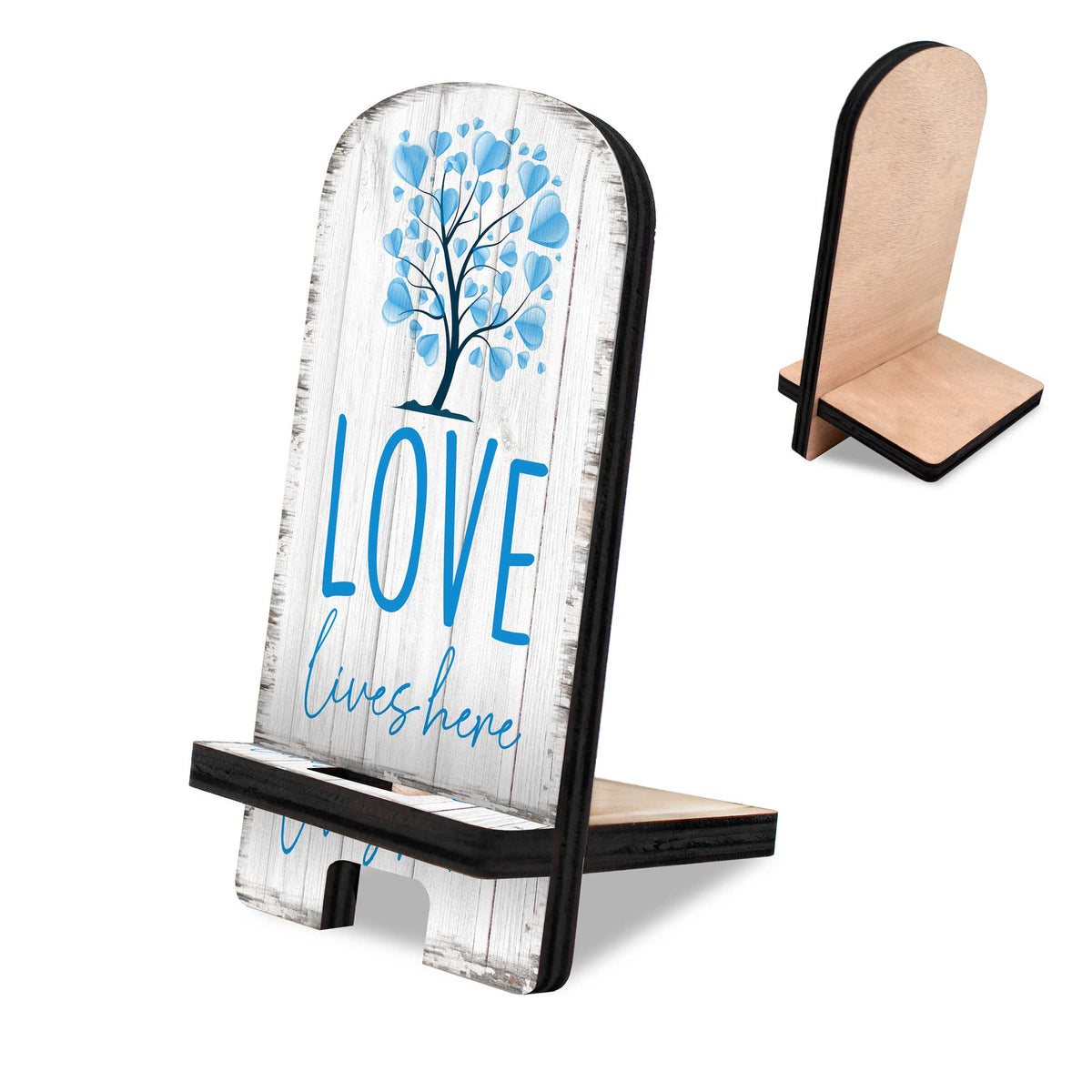 Love Lives Here Cell Phone Stand Family Decor Wood Mobile Tablet Holder Charging Station Organizer - 892062