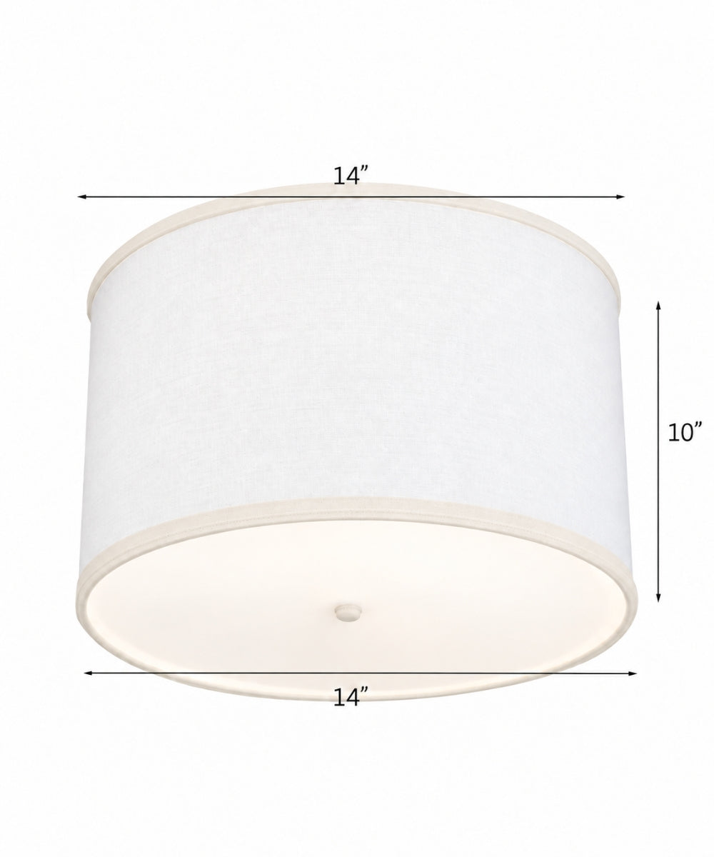 14"W Moderne Flush Mount Conversion Kit  White Fabric Drum Lampshade