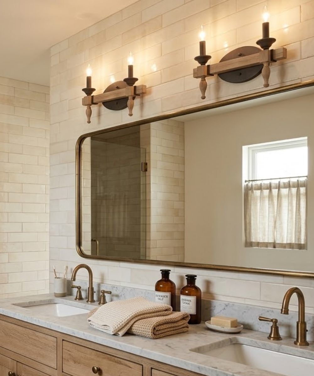 Glenwood 14"W 2-Light Aged Bronze and Distressed Oak Finish Bathroom Vanity Light Fixture