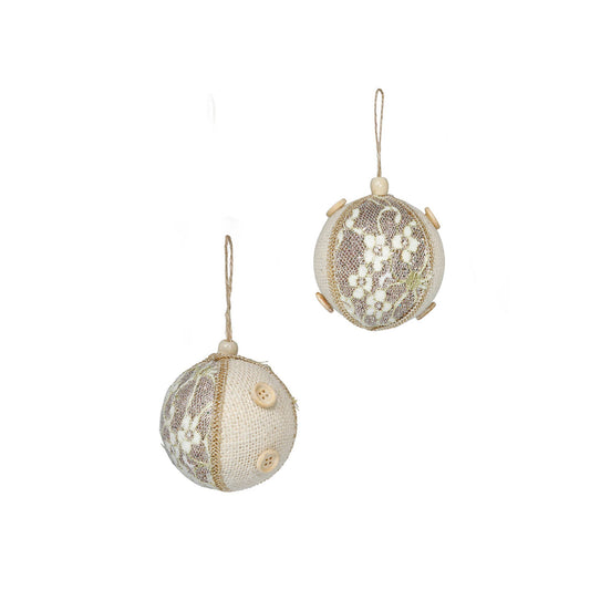8CM BALL WITH LACE AND BUTTON ACCENTS (2 PCS)