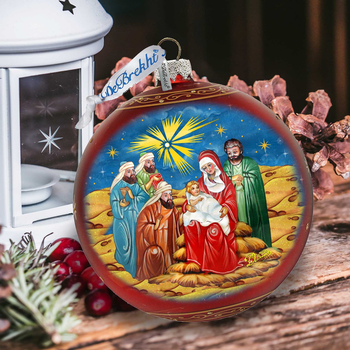 Holy Family and Three Kings Lg Glass Ornament in Red by G.DeBrekht - Christmas Decor - 73920R