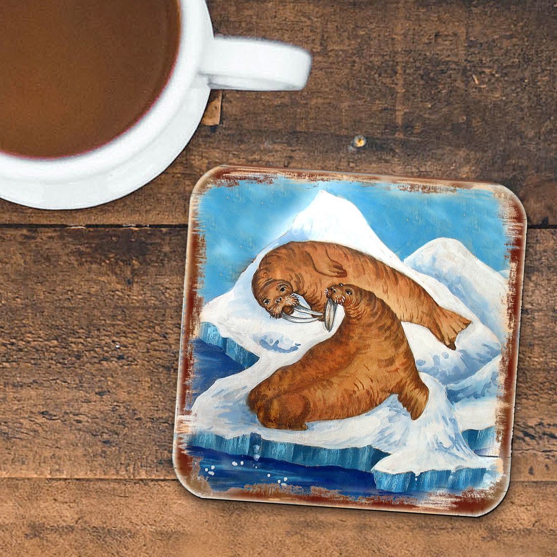 Sea Lions Wooden Cork Coasters Gift Set of 4 by Nature Wonders - Coastal Wildlife Decor  - 95377C-S4