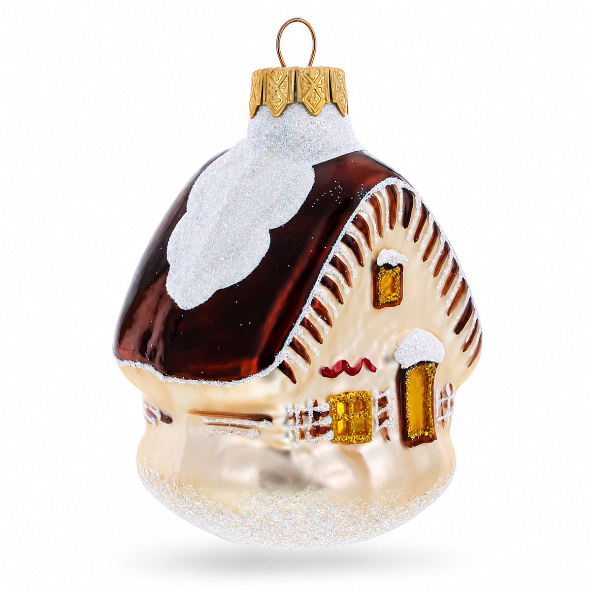 House with Snow-Covered Roof Glass Christmas Ornaments