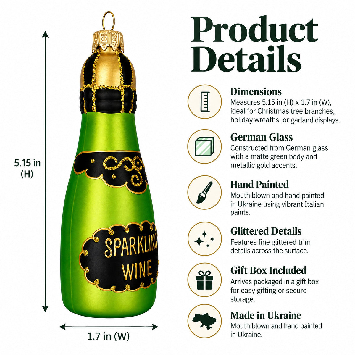 Bottle of Sparkling Wine Champagne Glass Christmas Ornament