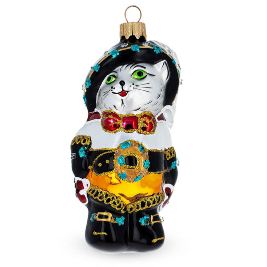 Puss in Boots Wearing Ornate Suit Glass Christmas Ornament
