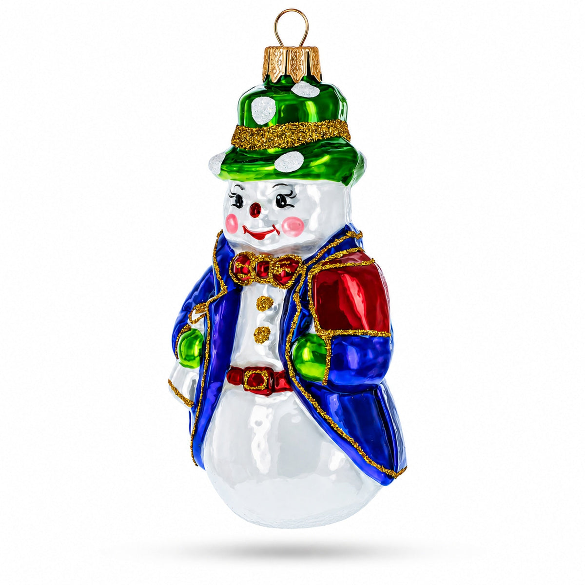 Snowman with Red Bow Tie Glass Christmas Ornament