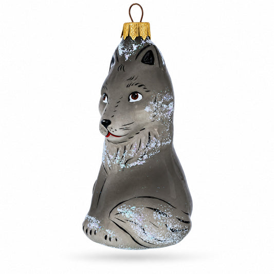 Gray Wolf Glass Christmas Ornament