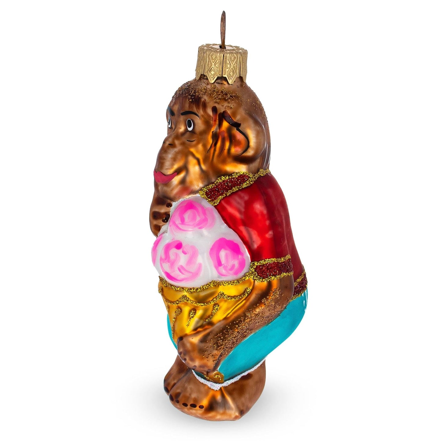 Monkey with Ice Cream Glass Christmas Ornament