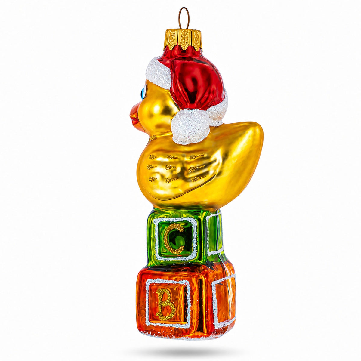 a christmas ornament with a duck on top of blocks