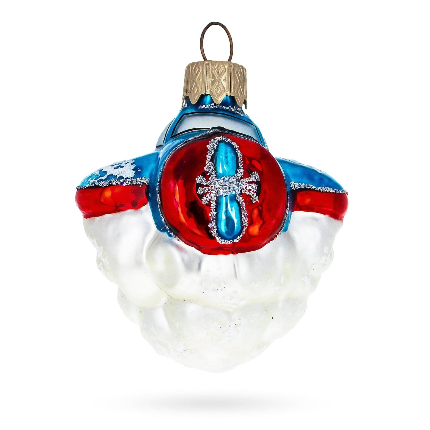 Tractor Style Aircraft Flying Above Clouds Mini Glass Christmas Ornament