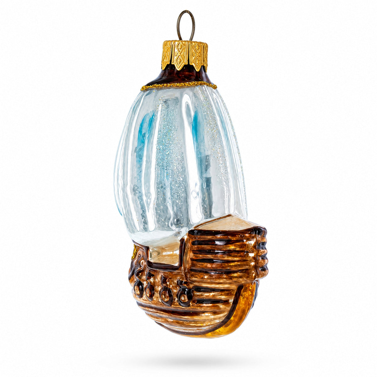 a glass christmas ornament with a white background