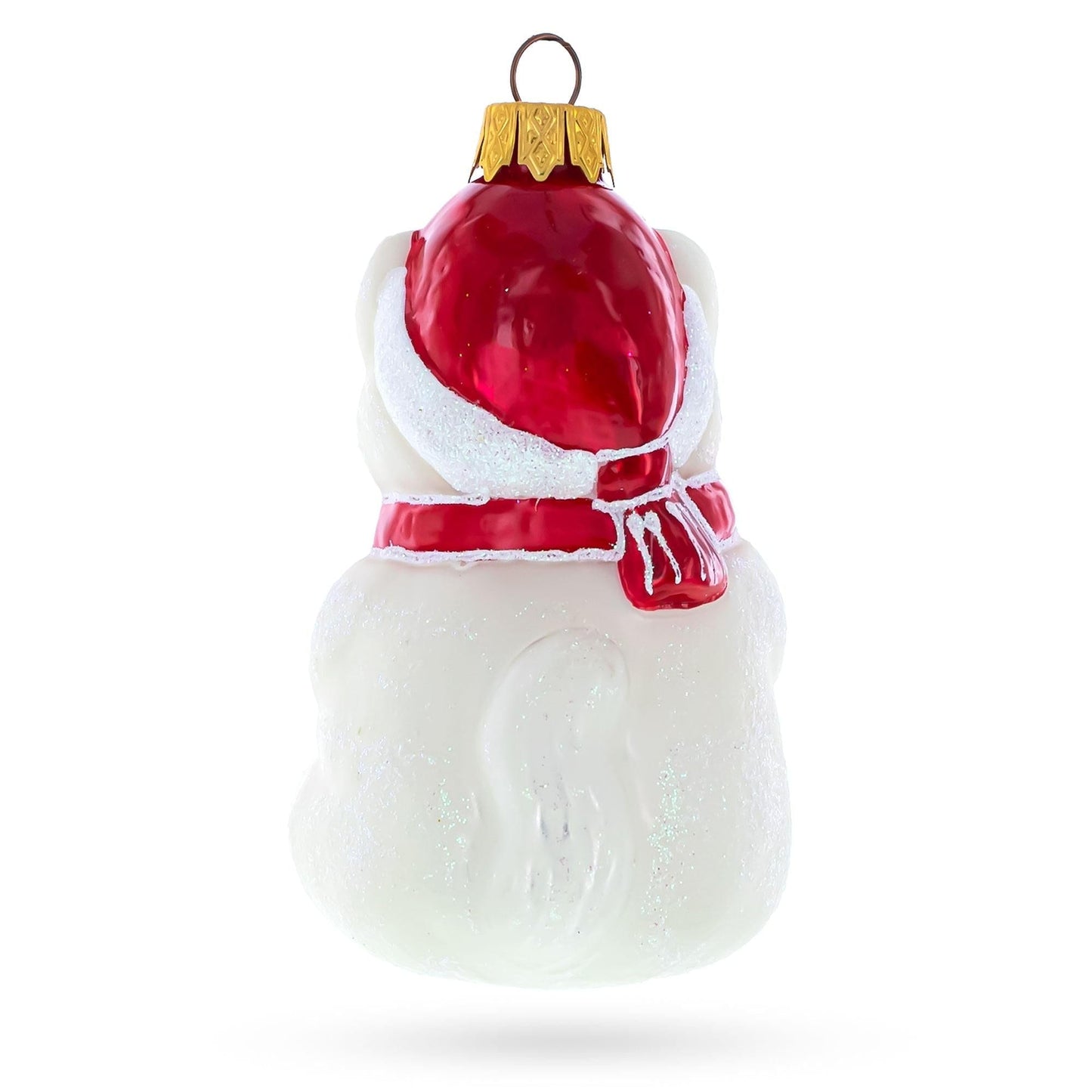 White Cat with Red Scarf Glass Christmas Ornament